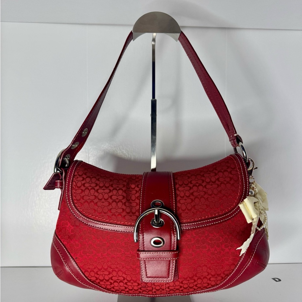 Coach Red Leather Shoulder Bag with Silver Buckle